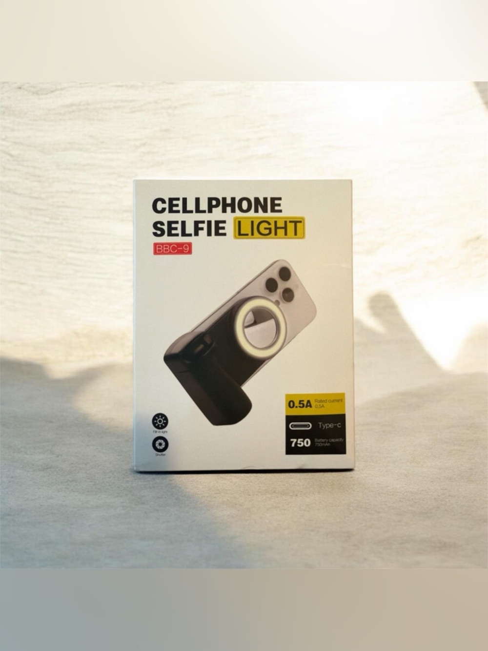Cellphone Selfie Light BBC-9 Clip-On Ring Light w/ Grip Handle NEW